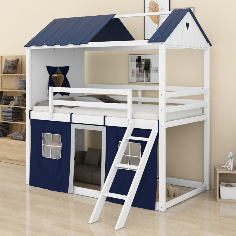 Lit superposé House avec fenêtres élégantes, rebords et tente