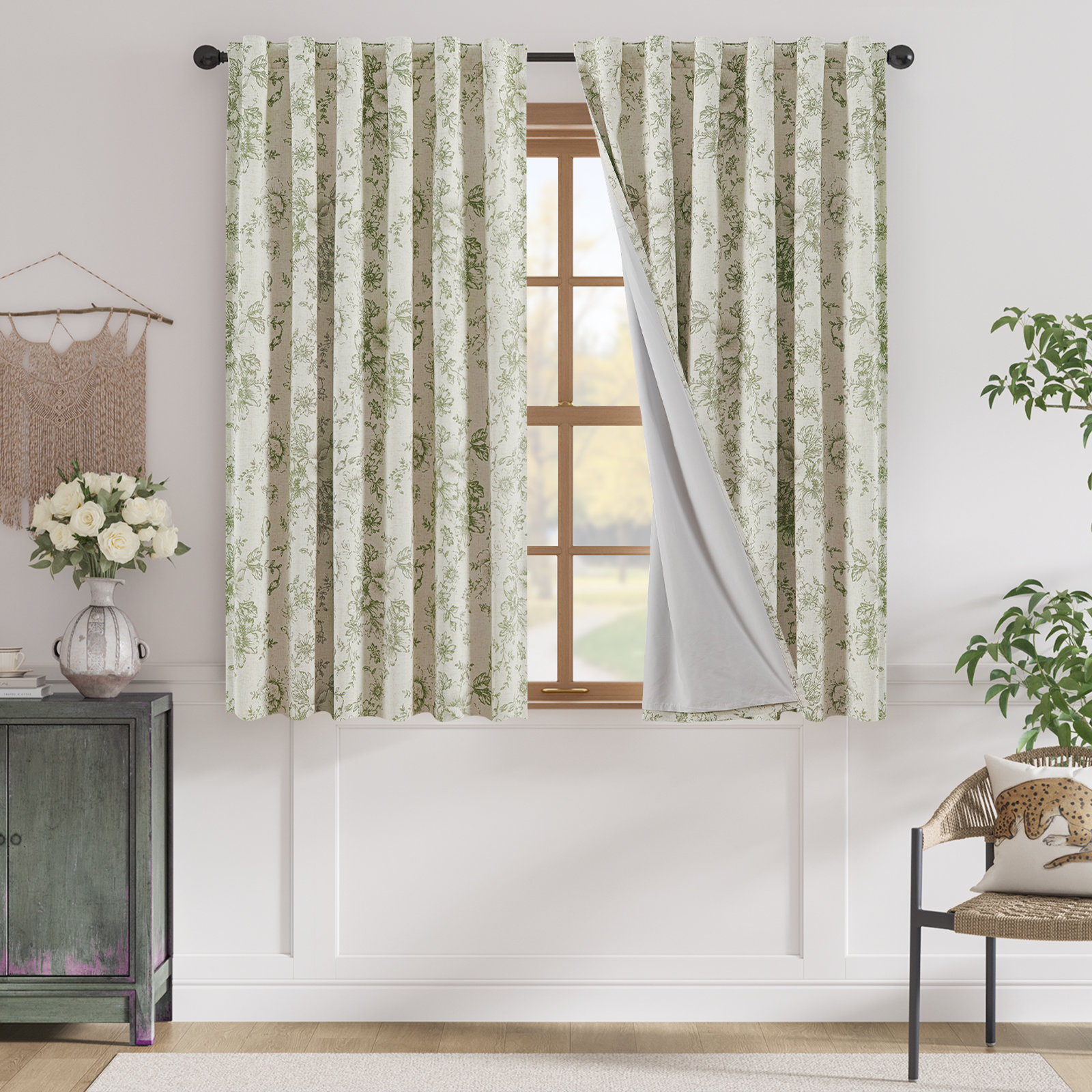 Lark Manor™ Linen Blackout Peony Flower Printed Rod Pocket Curtain Pair & Reviews | Wayfair