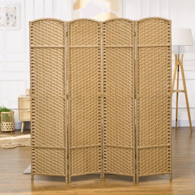 Paravent 4 panneaux pliable, hauteur de 5,6 pi, écran d'intimité autoportant pour bureau à domicile et chambre à coucher, bois naturel