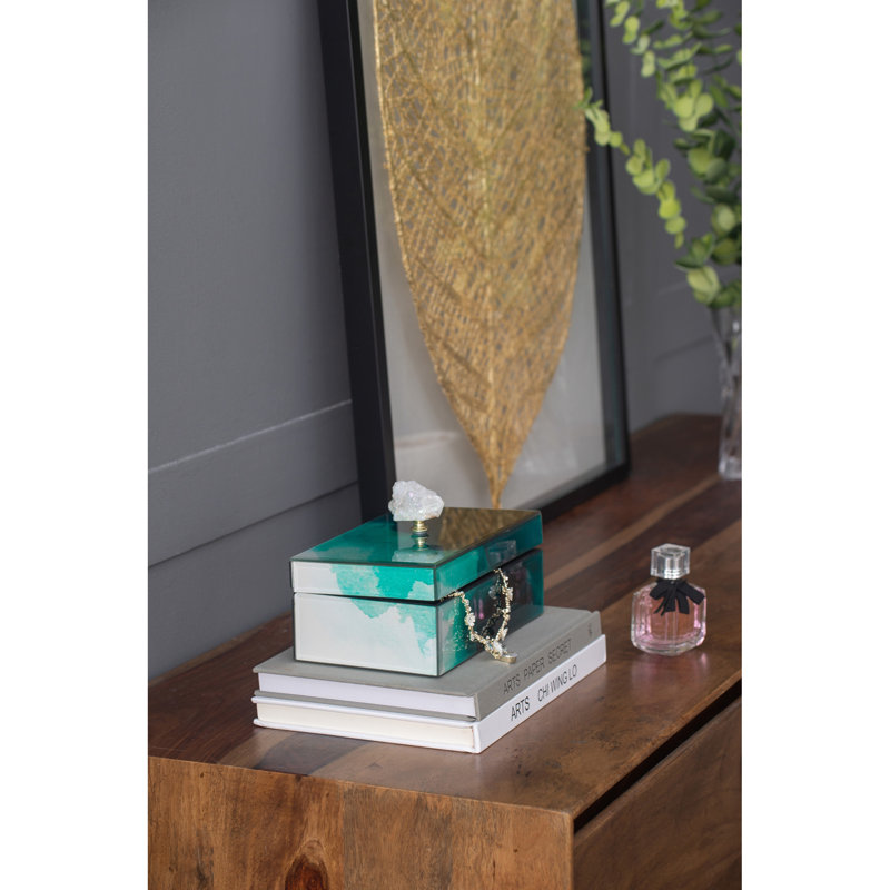 Bethany Aqua Jewellery Box, Stackable Decorative Storage Boxes With Lids, 5"x8.3"x5"