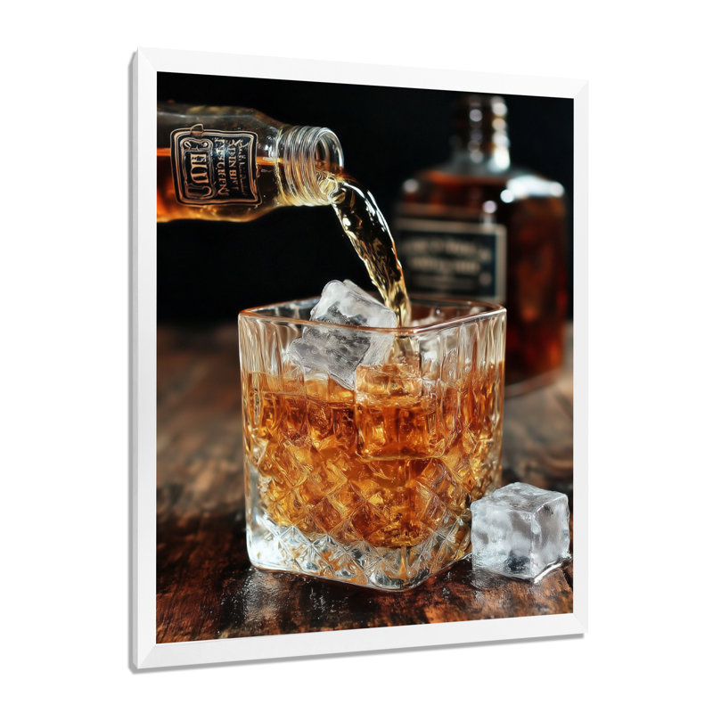 «Glass Of Whiskey», impression sur toile jaune, H 20 po x l 12 po, Cadre photo unique, Blanc