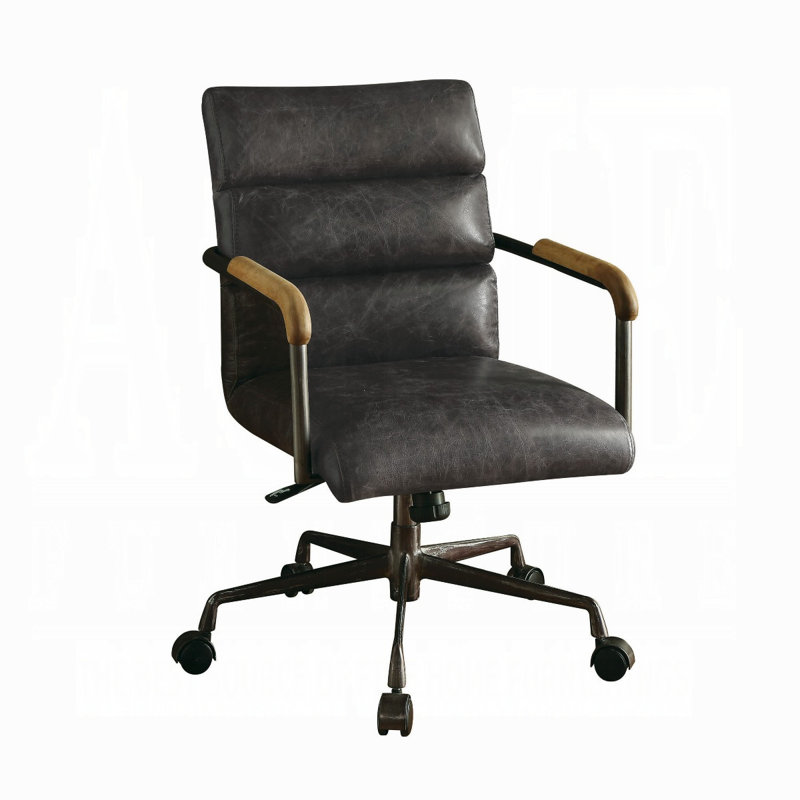 Antique Slate Executive Swivel Chair in Top Grain Leather and Wood