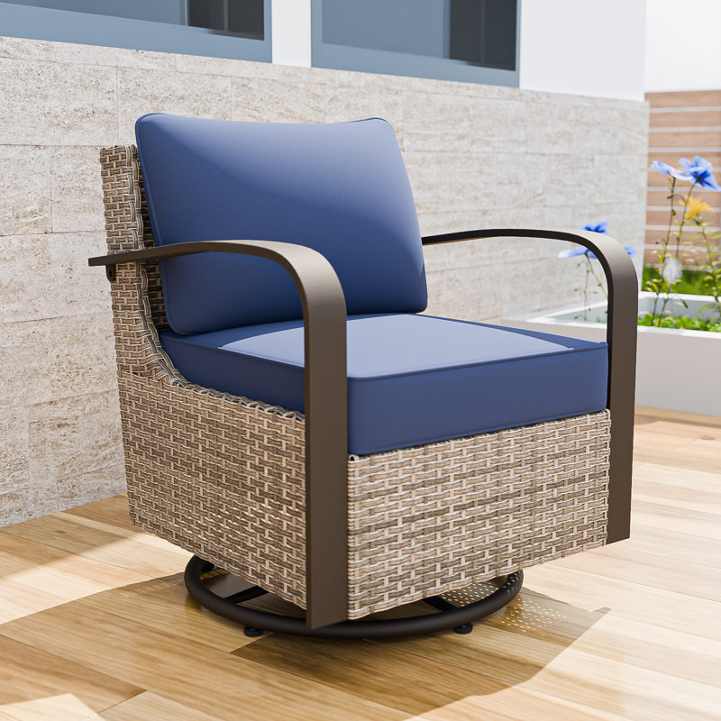 Chaise d'extérieur pivotante en osier avec coussins, Bleu foncé