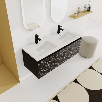Meuble-lavabo double 47,6 po avec plateau en céramique Mazlyn