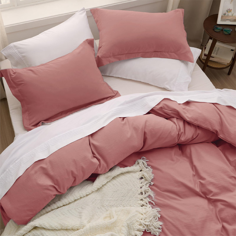 Bedsure Microfiber Duvet Cover Queen Size - Prewashed Cotton-Like Extra Soft Bedding Set (Set of 3), Pink Clay