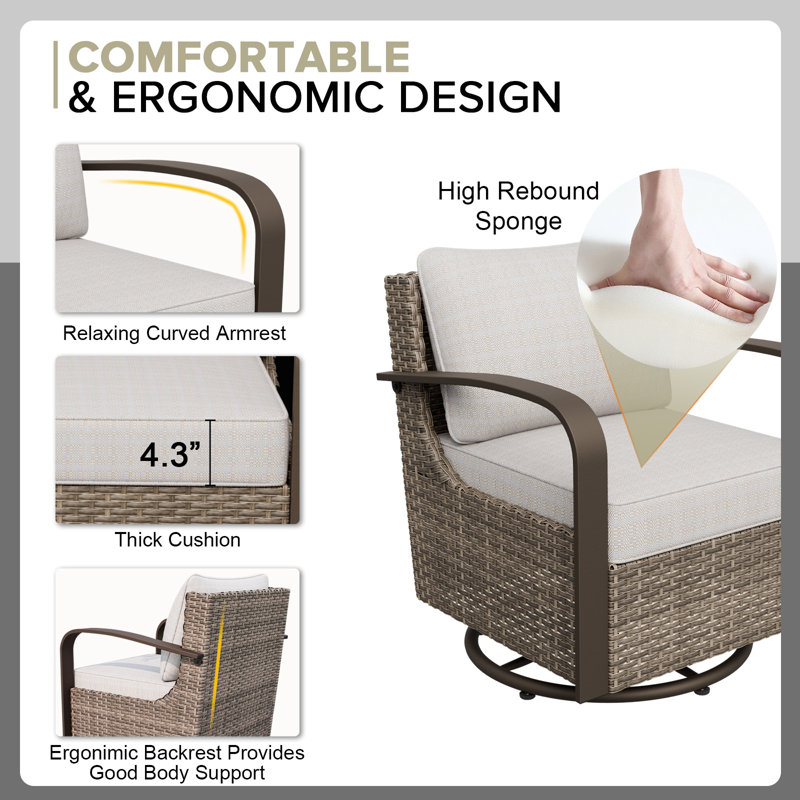 Ensemble de conversation pivotant avec coussins 8 pièces, Beige