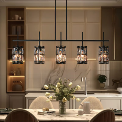 Baconton 45.3" W 5-Light Dimmable Linear Pendant with Crystal Accents