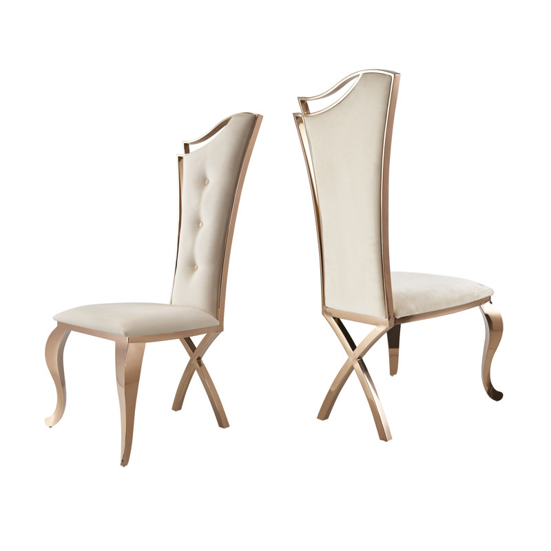 Daved 19'' H Upholstered Side Chair, Beige/Gold