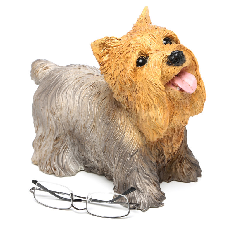 Hand-Painted Resin Yorkshire Puppy Dog Statue, 11"