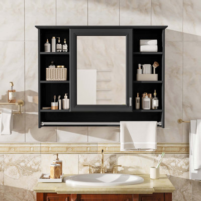 Armoire de toilette murale 36 po 3-en-1, tablette réglable et armoire de rangement à porte à fermeture en douceur