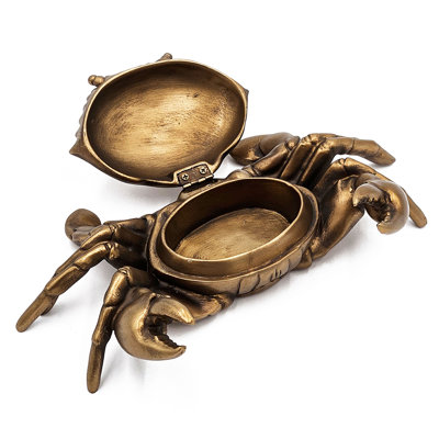 Boîte de crabe réaliste en polyrésine 9,5 x 6 x 3 po avec finition cuivre chaud