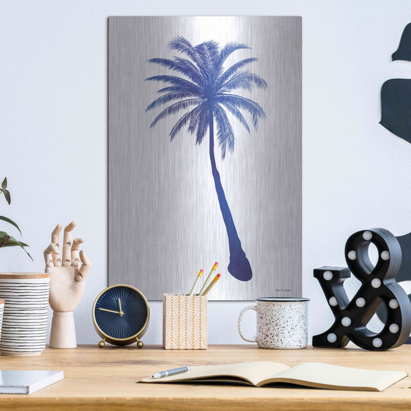 «Blue Palm Tree I» par Seven Trees Design, art mural en métal, H 16 po x l 12 po