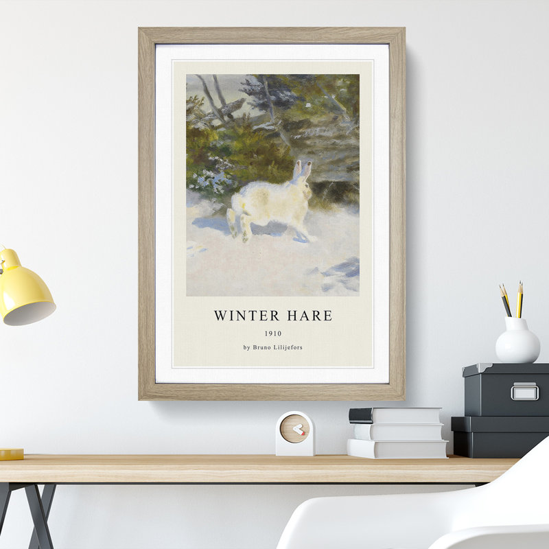 White Hare Vol.3 by Bruno Liljefors - Picture Frame Art Prints, 65cm H x 48cm W x 2cm D, Oak Framed