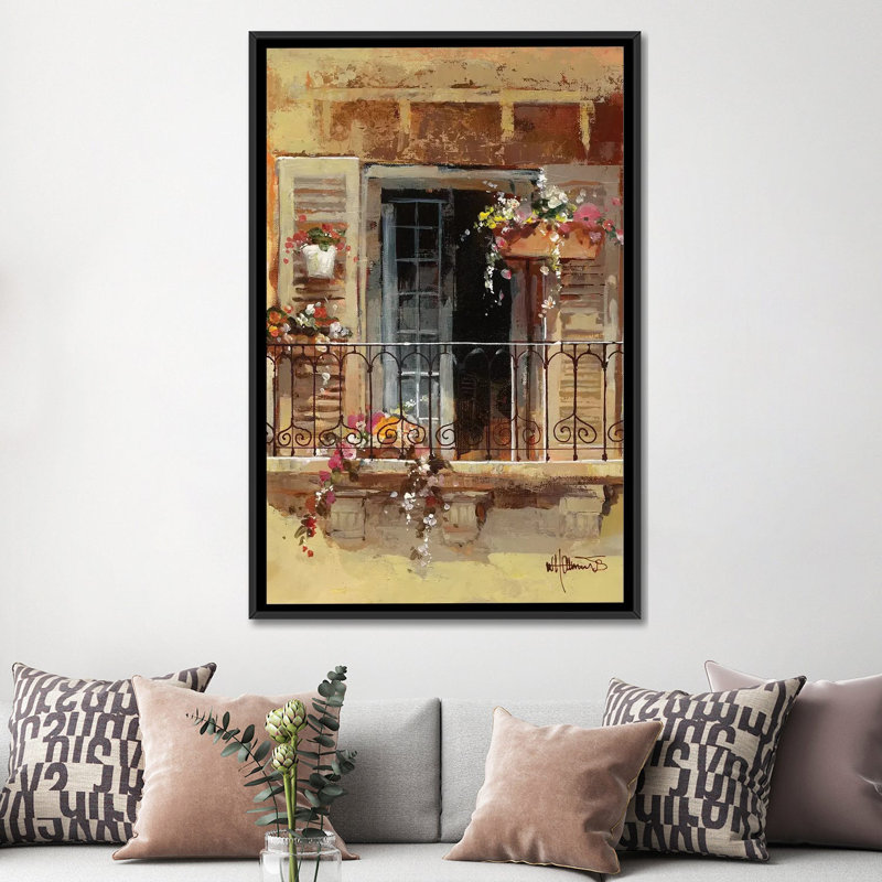 «Balcon IV», reproduction sur toile, H 26 po x l 18 po x P 1,5 po, Toile avec cadre noir, Pas de tapis