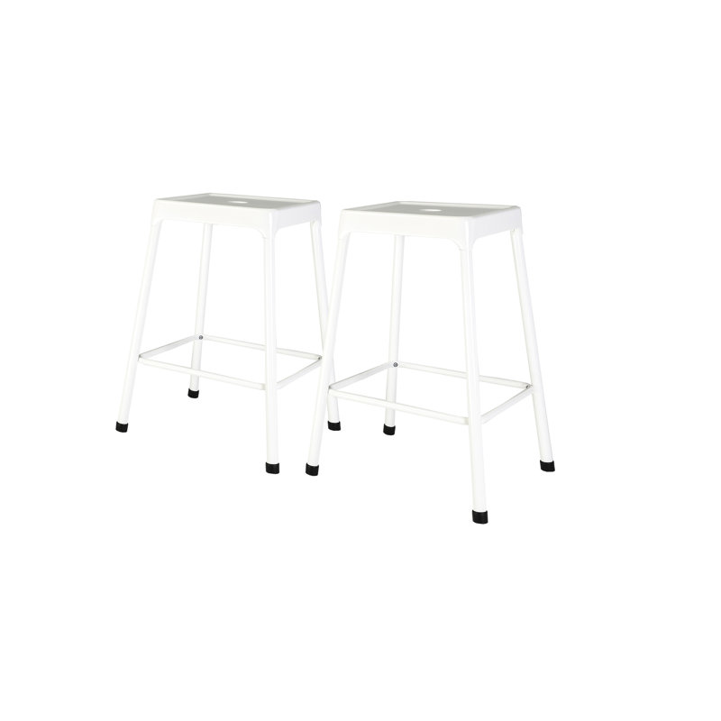 2 tabourets de comptoir en métal - blanc thermolaqué, siège d'aspect moderne