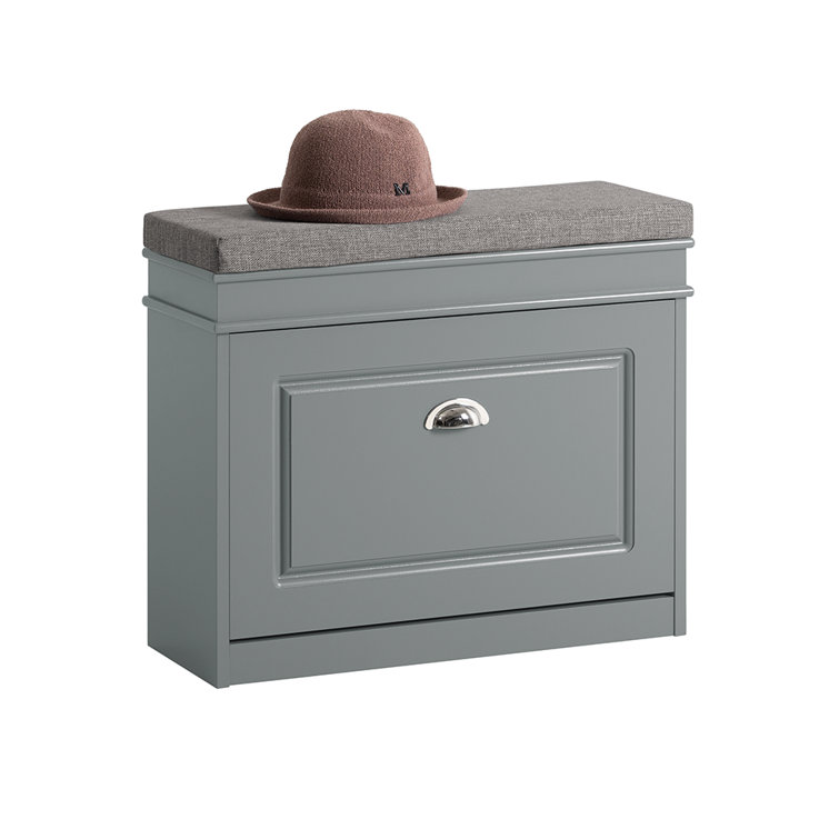 Shoe Storage Bench with Flip-Drawer and Seat Cushion Hidden Organizer