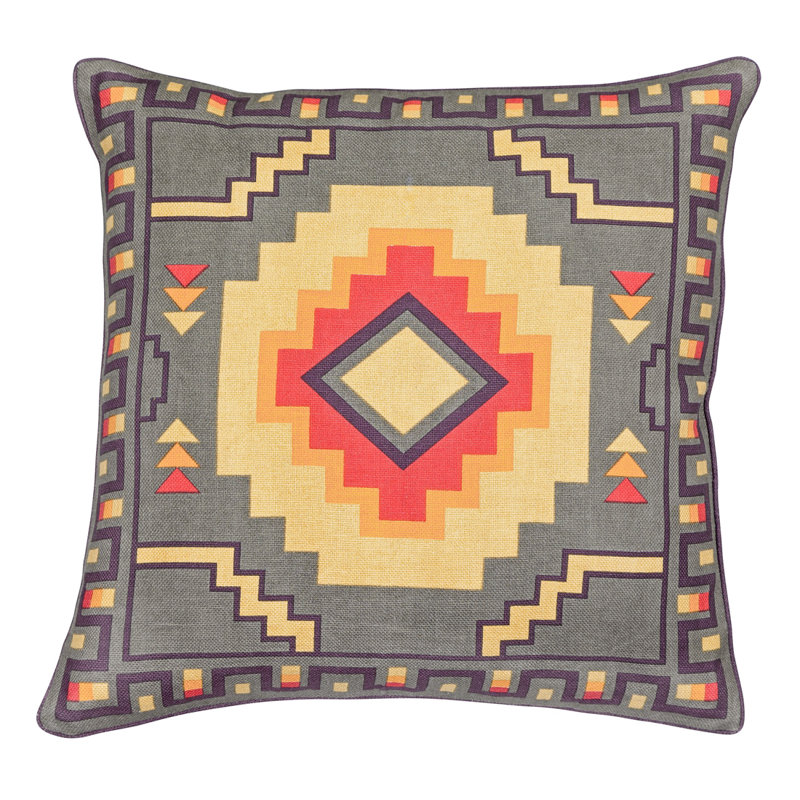 Mesa Linen Square Pillow Cover & Insert, Gray/Tan/Red