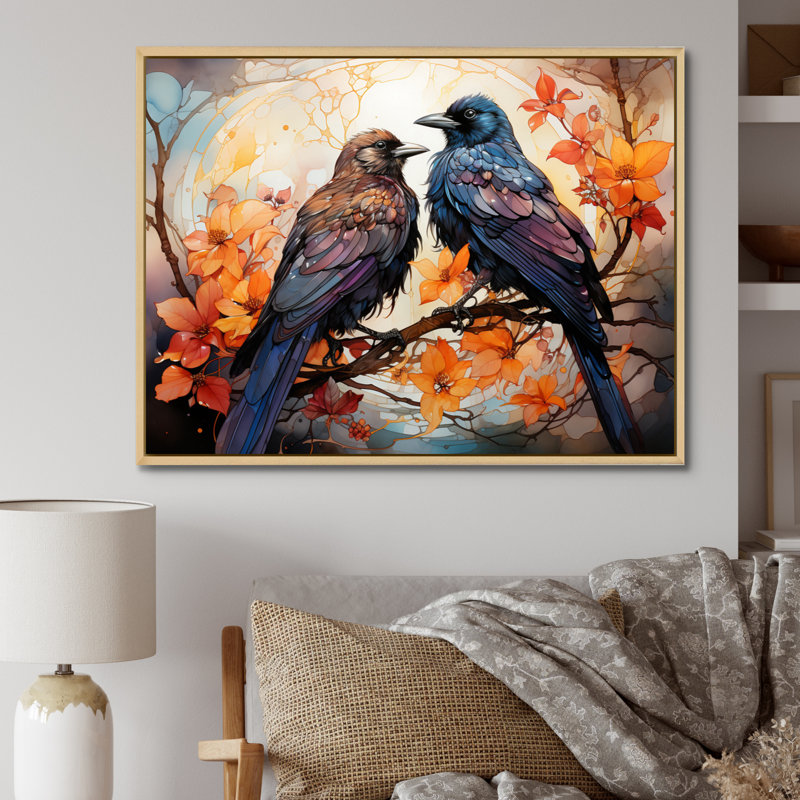 Corbeau Regal Renaissance I - animaux, impressions sur toile, H 34 po x l 44 po, Encadrement doré