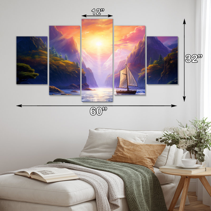 Alyda - Bateau, art mural sur toile, 5 pièces, H 32 po x l 60 po