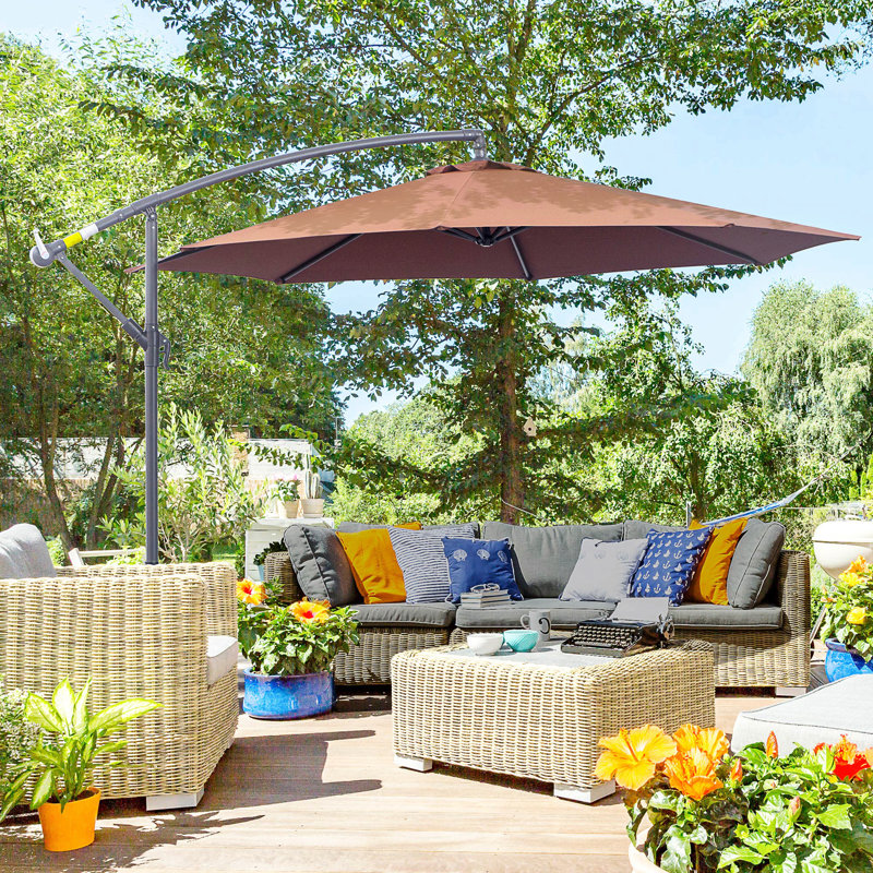 Outsunny 10' Cantilever Hanging Tilt Offset Patio Umbrella With Uv & Water Fighting Material And A Sturdy Stand, Brown Outsunny 10' Cantilever Hanging Tilt Offset Patio Umbrella With Uv & Water Fighting Material And A Sturdy Stand, Brown