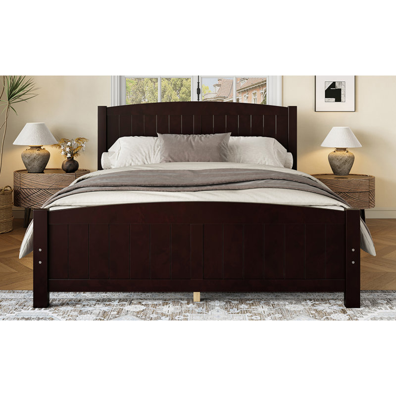 Grand lit plateforme, lit plateforme en bois massif avec lattes de soutien et structure solide, aucun sommier nécessaire, espresso