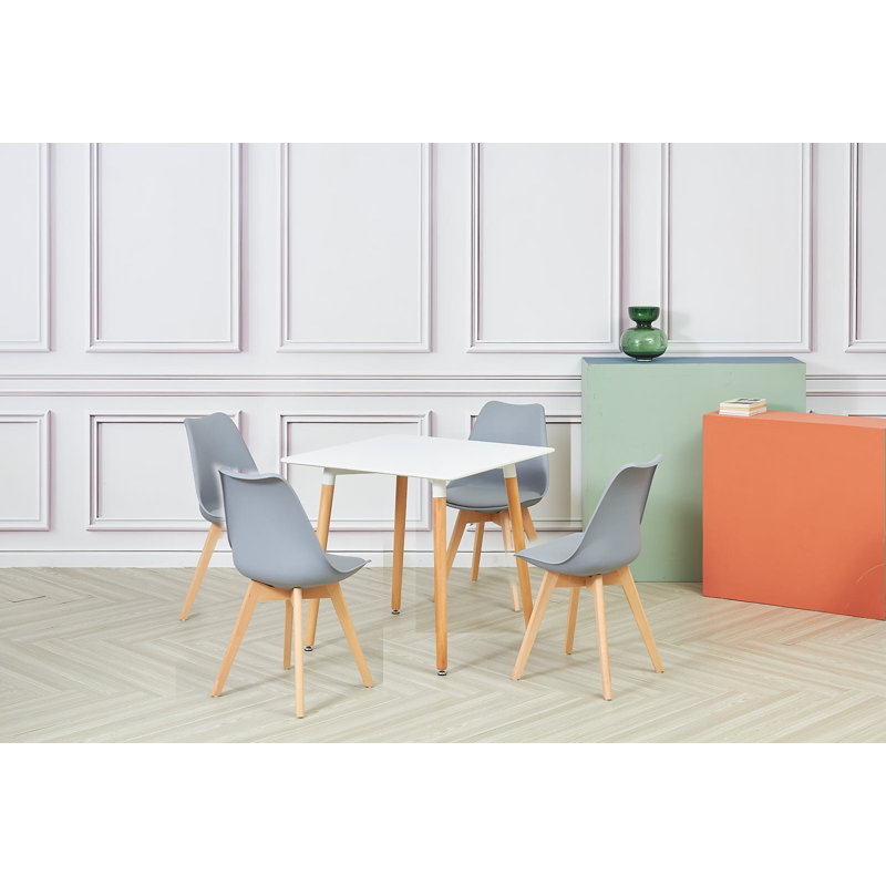 Carol 4 Person Dining Set with 4  Style Beech Legs Chairs, Light Grey, H66 x L120 x W80cm