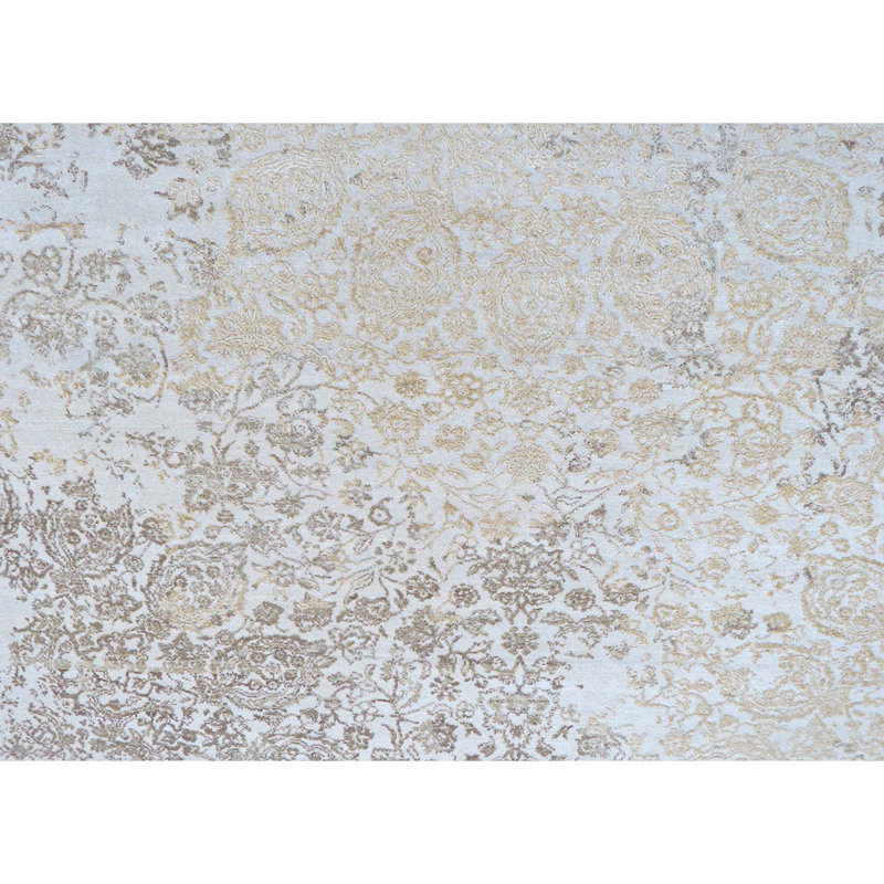 Hand Knotted Floral Area Rug, Rectangle 9' x 12'