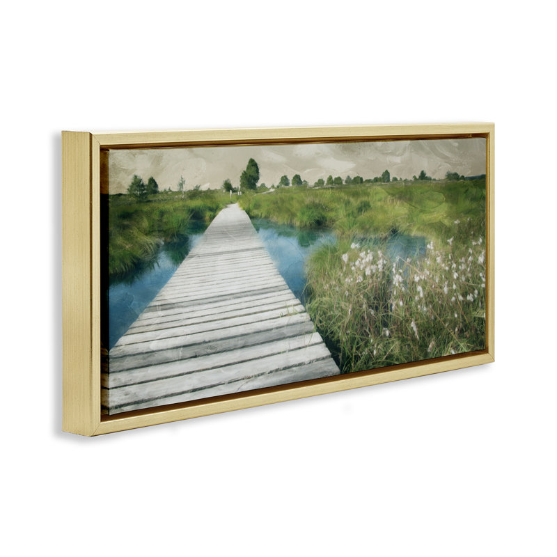 Walkway On The Marsh Floating Frame, design by Milli Villa, 11" H x 25" W, Metallic Gold Floater Frame