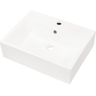 White Ceramic Rectangular Wall Mounted Bathroom Sink - 21"X16". European Inspired Design With Faucet Hole And Overflow. Arc Beautiful. Elegant Kind. Quality. Low Water Absorption. Acid Stain