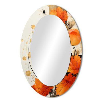 Orange And White Floral Radiance I - Large Oval Wall Mirror On Metal