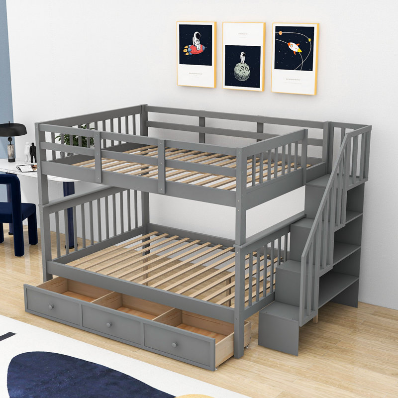 Demiyah Kids Full Over Full Bunk Bed with Drawers, Gray