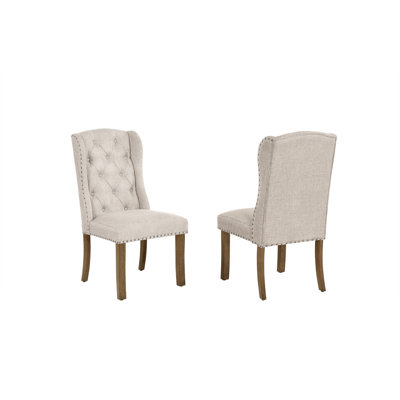 Winged Dining Chairs With Button Tufted Back