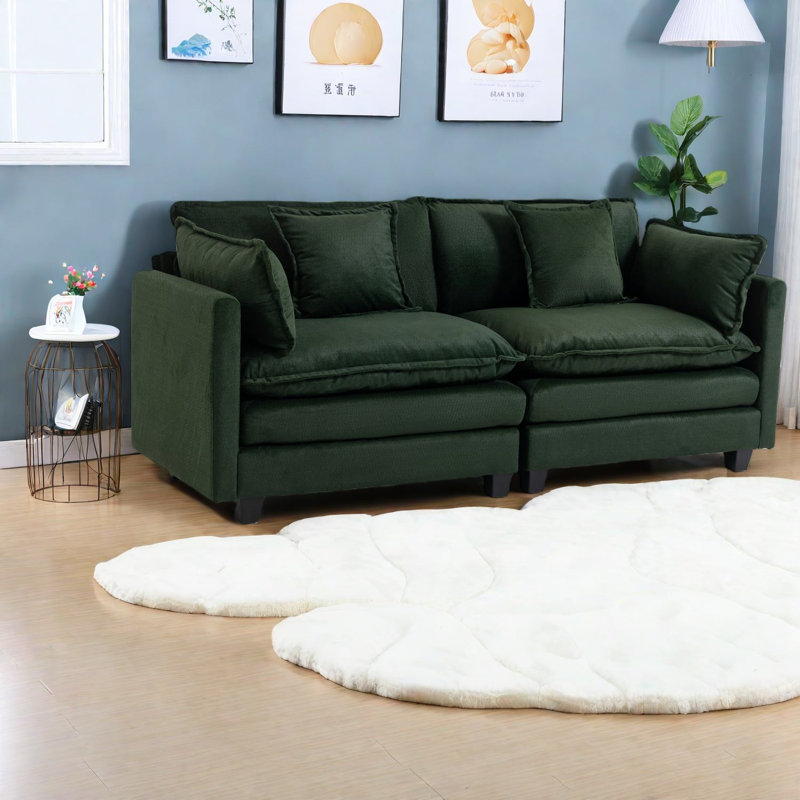 Canapé modulaire moderne symétrique, chenille, vert antique pour la maison