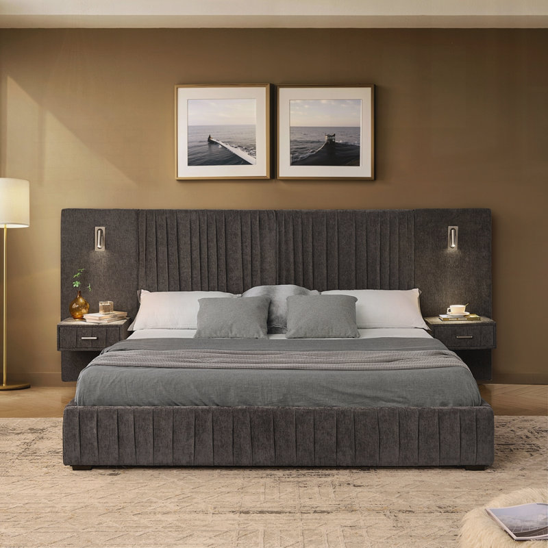 Upholstered Bed Frame With Headboard, Queen, Dark Gray
