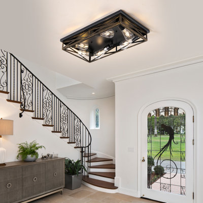 Farmhouse Rustic Ceiling Light For Kitchen, 6-Light Hallway Flush Mount Light Fixtures Ceiling Mount,23" Industrial Metal Cage Ceiling Light For Farmhouse,Kitchen,Hallway E26 Base