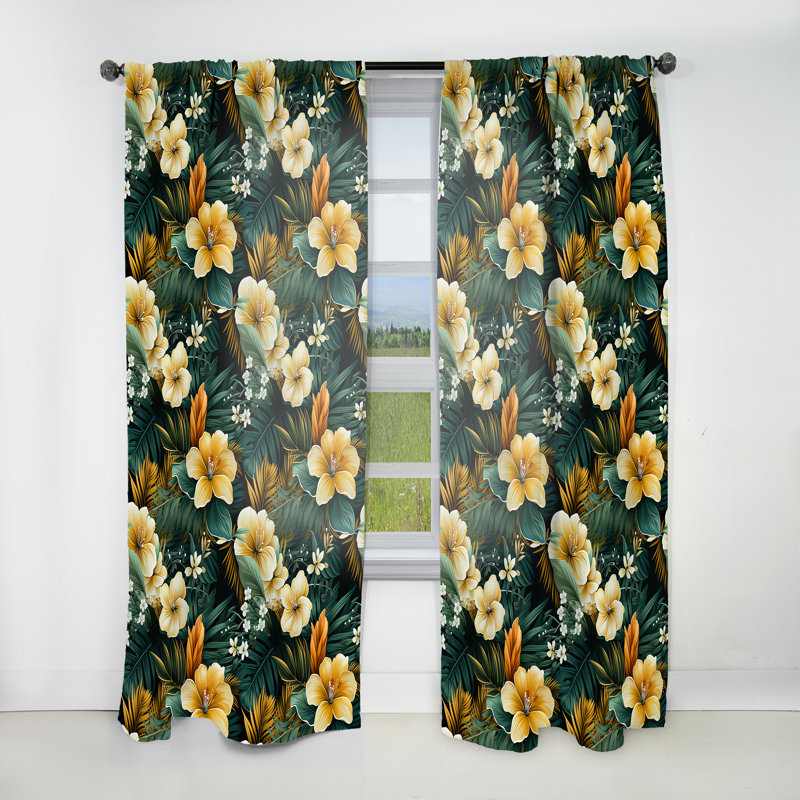 Tropical Greens Warm Earth Tones I - Rideau en velours tropical - obscurcissant - 1 panneau, L 52 po x L 63 po