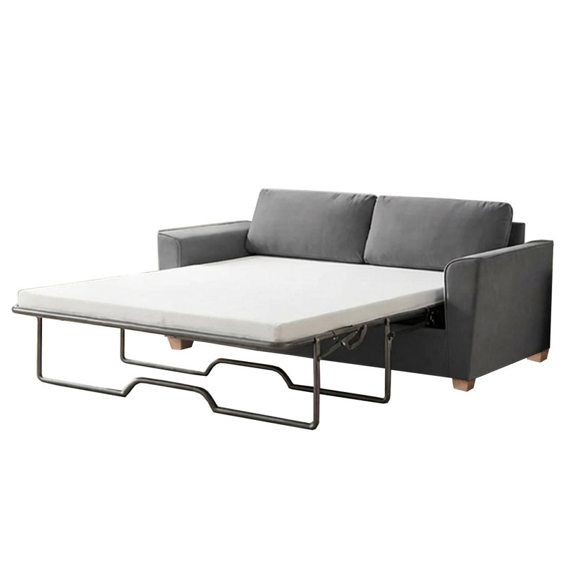 Latitude Run Velvet Queen Pull Out Sleeper Loveseat with Memory Foam Mattress, Gray, 30” H x 71” W x 28” D