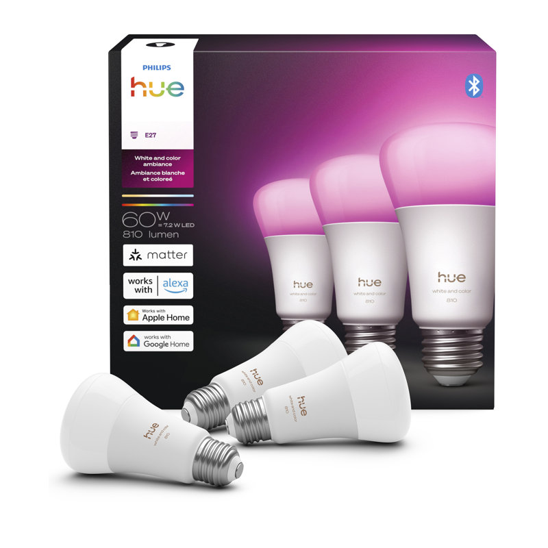 Ensemble de 3 ampoules Philips Hue Smart A19 60W - blanc et ambiance couleur