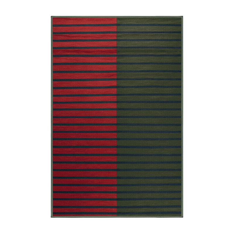 Tapis vert à rayures horizontales lavable à la machine, Rectangle 3 pi x 5 pi