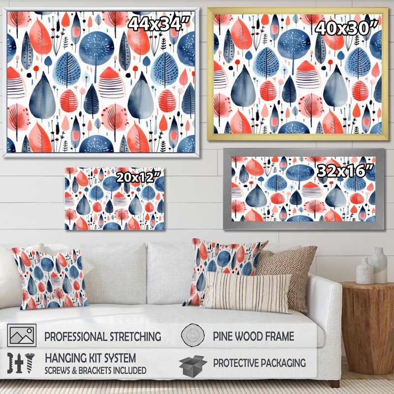 «Blue Coral Scandinave Floral Elegance I», reproduction sur toile, H 34 po x l 44 po x P 1,5 po, Cadre photo blanc