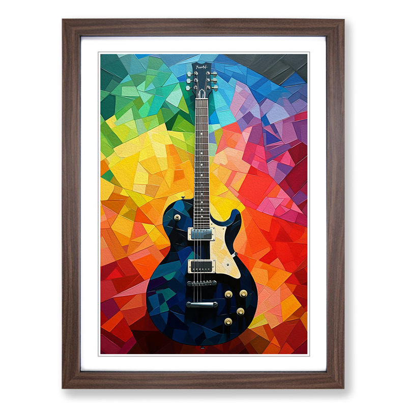 Guitar Colour Field - Single Picture Frame Print on Wood, Walnut, 46cm H x 34cm W x 2cm D