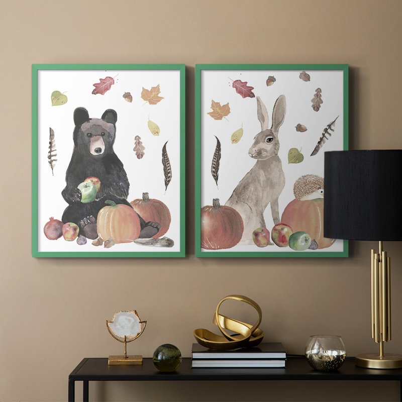 «CuteAutumnForestI», reproduction encadrée de qualité supérieure - prête à être accrochée - aucun clou requis - aucun clou requis