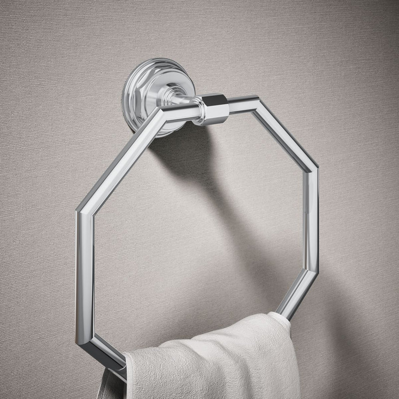 Pinstripe Wall Mounted Towel Ring, Polished Chrome