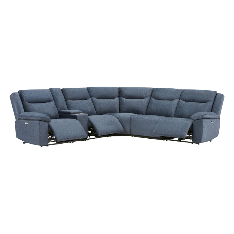 Jagger Velvet Power Reclining Sectional with USB Ports , Argo Denim Velvet