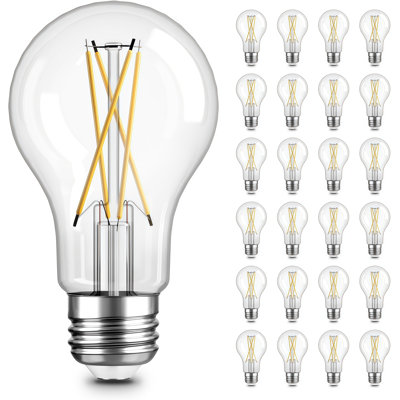 A19 Led Filament Light Bulbs 8W 60W Equivalent, 760 Lumens 2700K Daylight, Non-Dimmable Clear Glass E26 Light Bulbs, 24 Pack