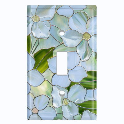 Metal Light Switch Plate Cover; US Standard Size 1 Gang Toggle - Printed Image of Stained Glass Tropical Flowers
