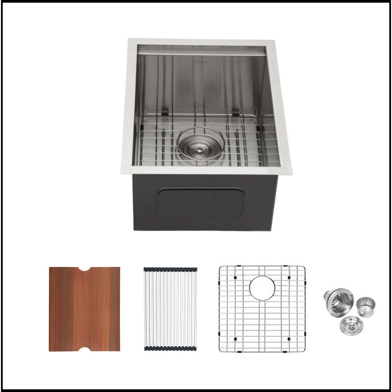 Évier de cuisine 15 po x 19 po x 10 po à cuve simple encastrable en acier inoxydable calibre 16