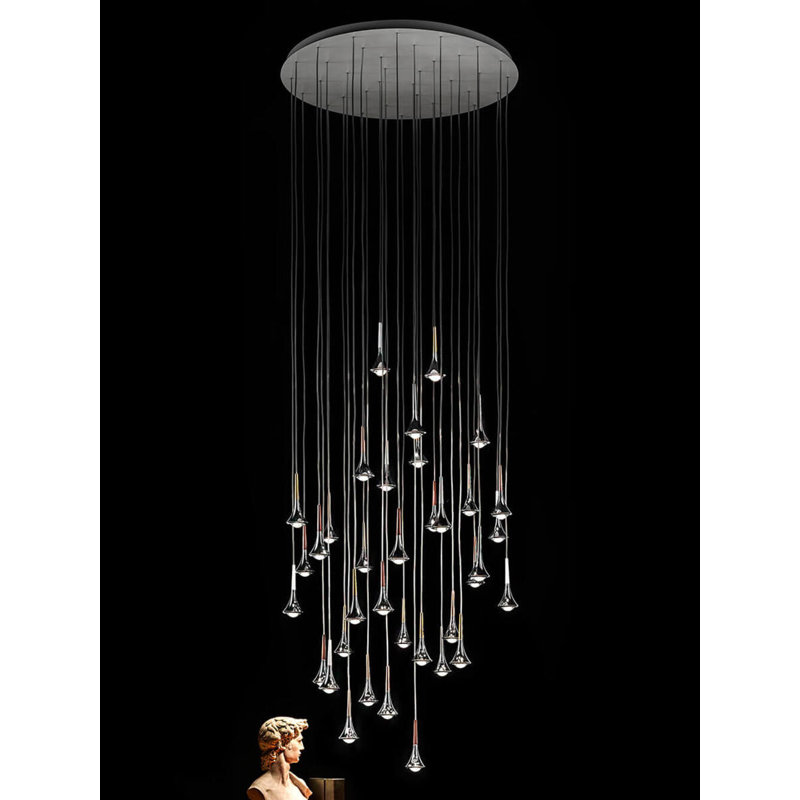 Lodes Rain Suspension Lamp Transparent Cable Line-V, Gold