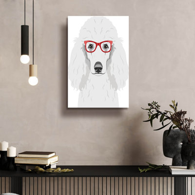 Art mural en verre épique «Poodle portant des lunettes de hipster» par Furbaby Affiliates