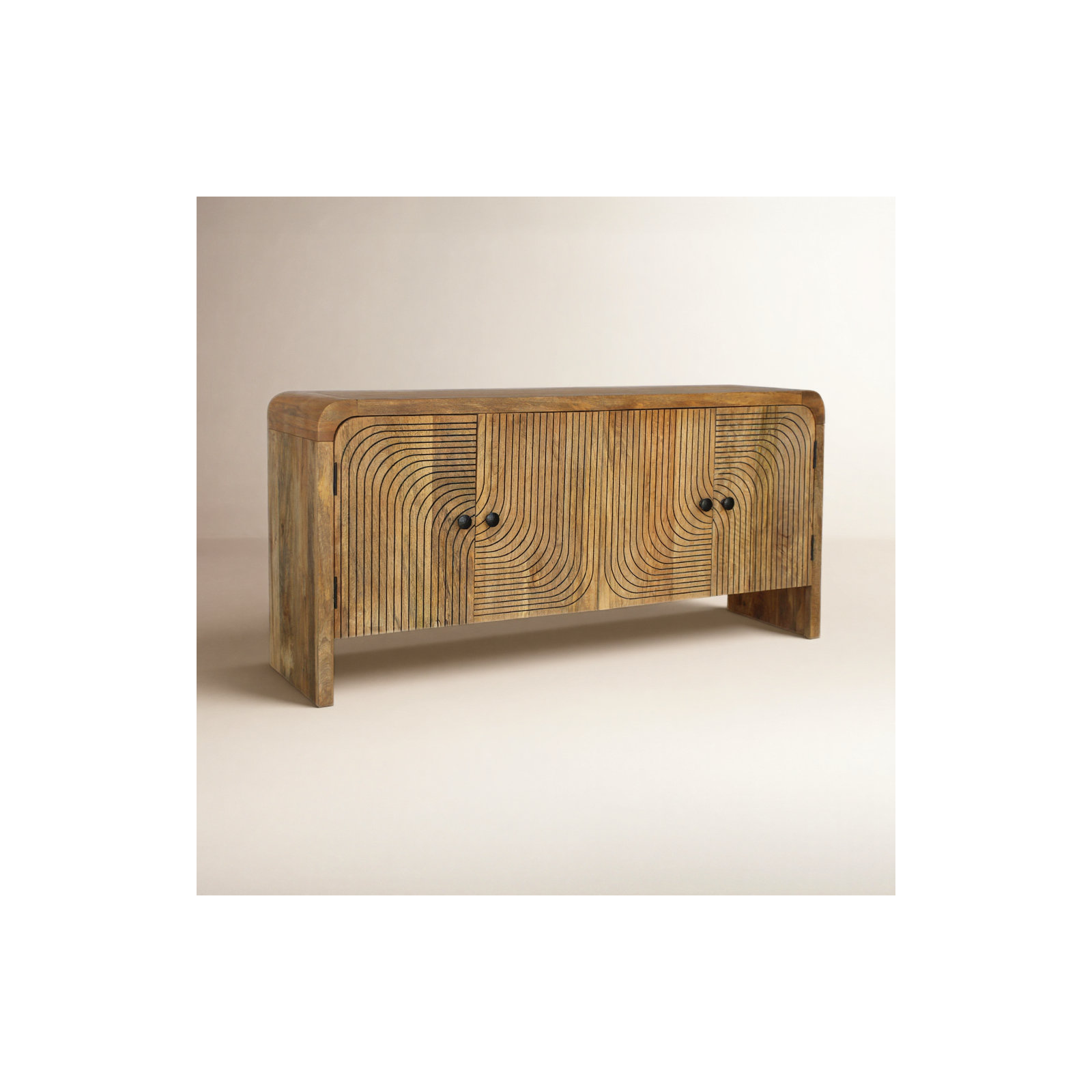 Sagebrook Home Gene 30" Carved Front Waterfall Edge Sideboard in Brown - Elegant Mango Wood, MDF, Veneer Storage Solution for Modern Homes